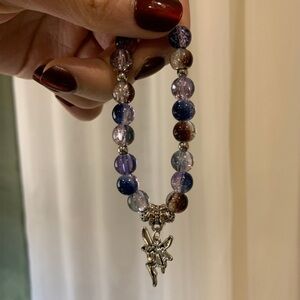Purple Beaded Bracelet with Silver Fairy Charm